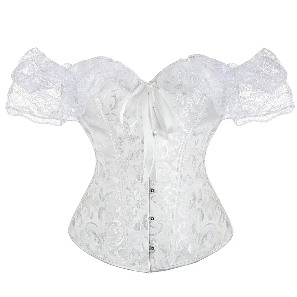 Lace Short Sleeves Overbust Corset Red Black White Beige Green Corselet Steampunk Waist Bustier Top Gorset-Dollar Bargains Online Shopping Australia