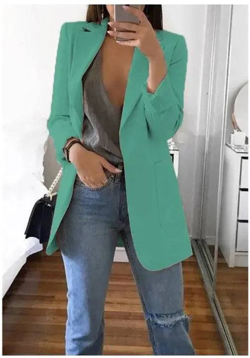 Plus Size Blazer Women Clothing Casual Cardigan Autumn Winter Overcoat Solid Large Topcoat Lapel Jacket Grace Fashion Outer Wear