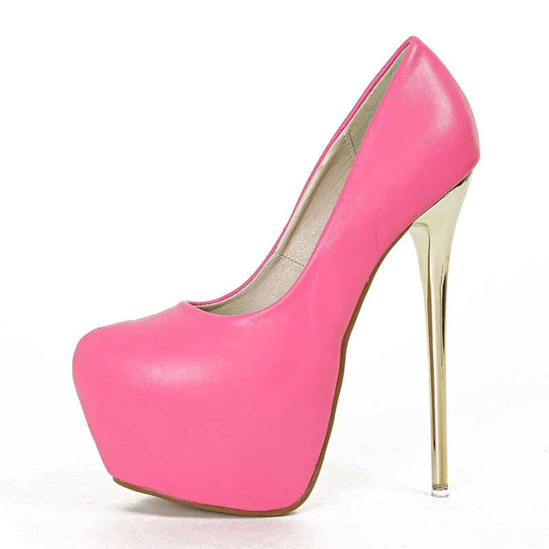 Runway Style Fashion Metal Thin High Heels Stripper Pole Dance Shoes Sexy Slingback Shallow Round Toe Platform Pumps Women-Dollar Bargains Online Shopping Australia