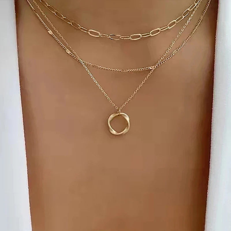 Vintage Pearl Charm Layered Necklace Women's Jewelry Layered Accessories Girls Pendant