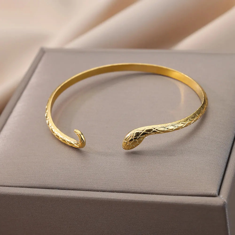 Vintage Snake Bangle Bracelet For Women Stainless Steel Snake Opening Bangle Animal Aesthetic Fashion Jewelry