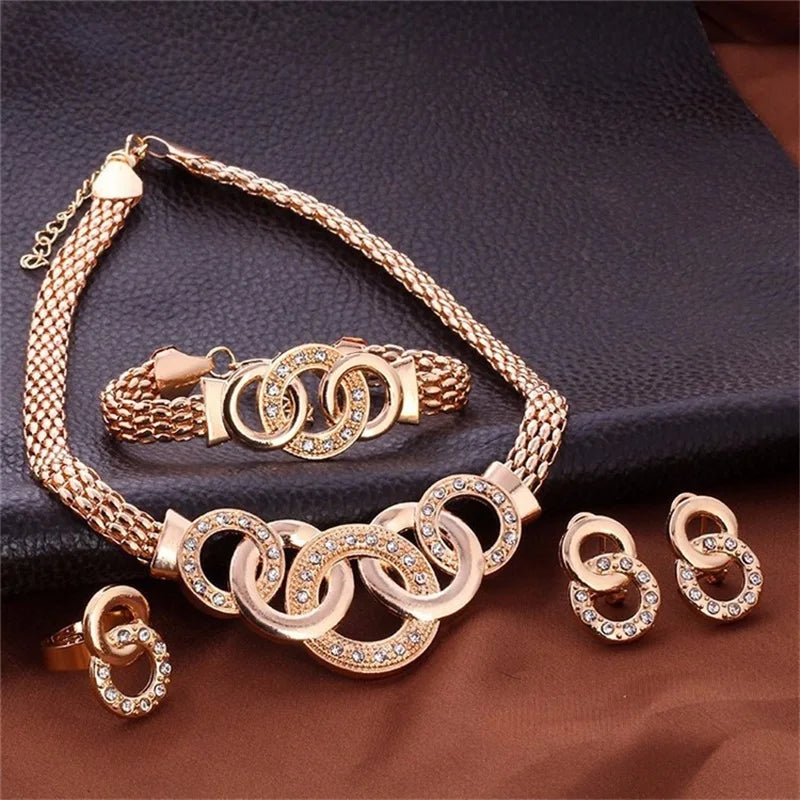 five-ring suit necklace earrings bracelet ring four-piece set retro bride photo gift