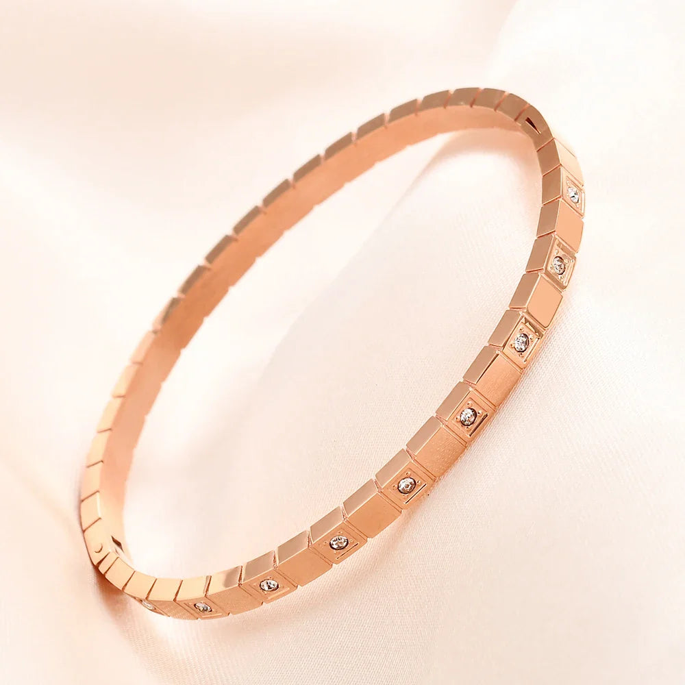 Zircon Geometric Bracelet Accessories Personalized Simple Versatile Titanium Steel Hand Bracelet Female Jewelry