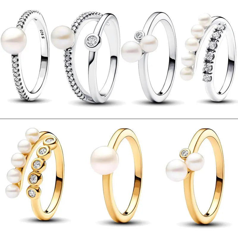 Sterling Silver Ring Pearls Pave Open Ring For Women Wedding Rings Bridal Fine Jewelry ﻿