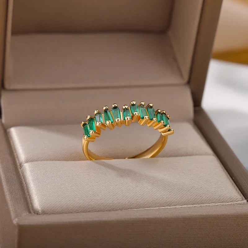 Colorful Zircon Rings For Women Gold Color Stainless Steel Fashion Cubic Zirconia Ring Wedding Jewelry Gift-Dollar Bargains Online Shopping Australia
