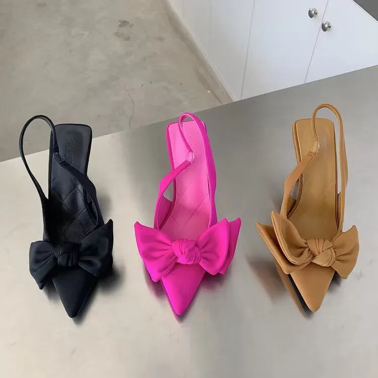 Women Shoes Butterfly Knot Women Slingbacks Heels Shoes Sexy Dress Thin Heel Pointed Toe Ladies High Heels Women