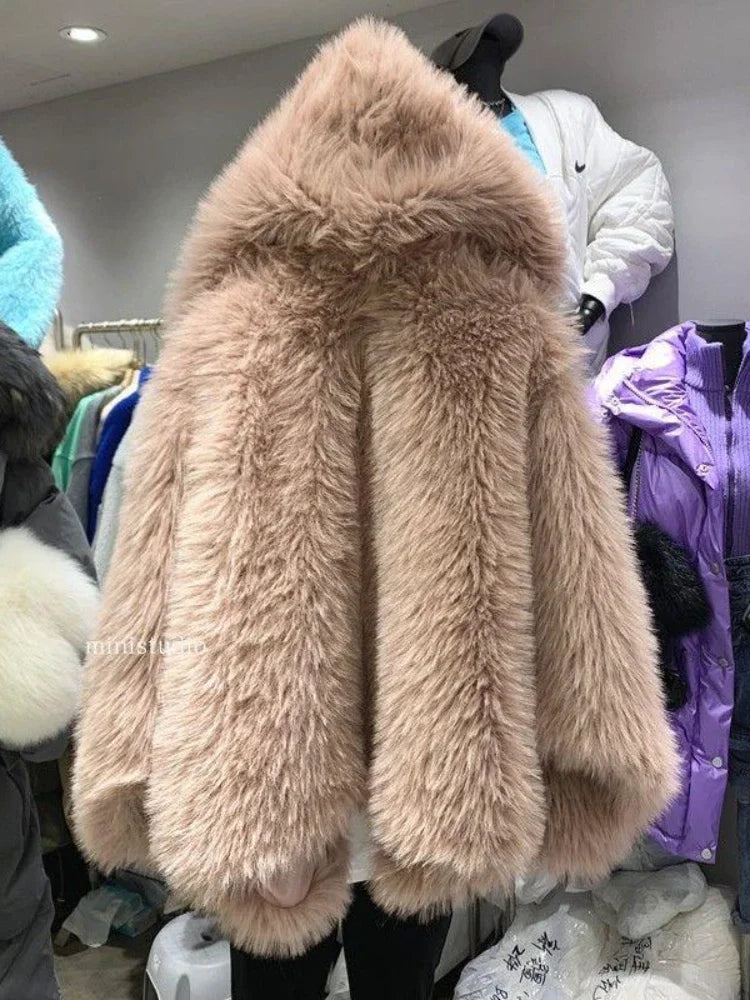 Winter Jackets Faux Fur Coat Women Korean Coat Hooded Fur Jacket-Dollar Bargains Online Shopping Australia