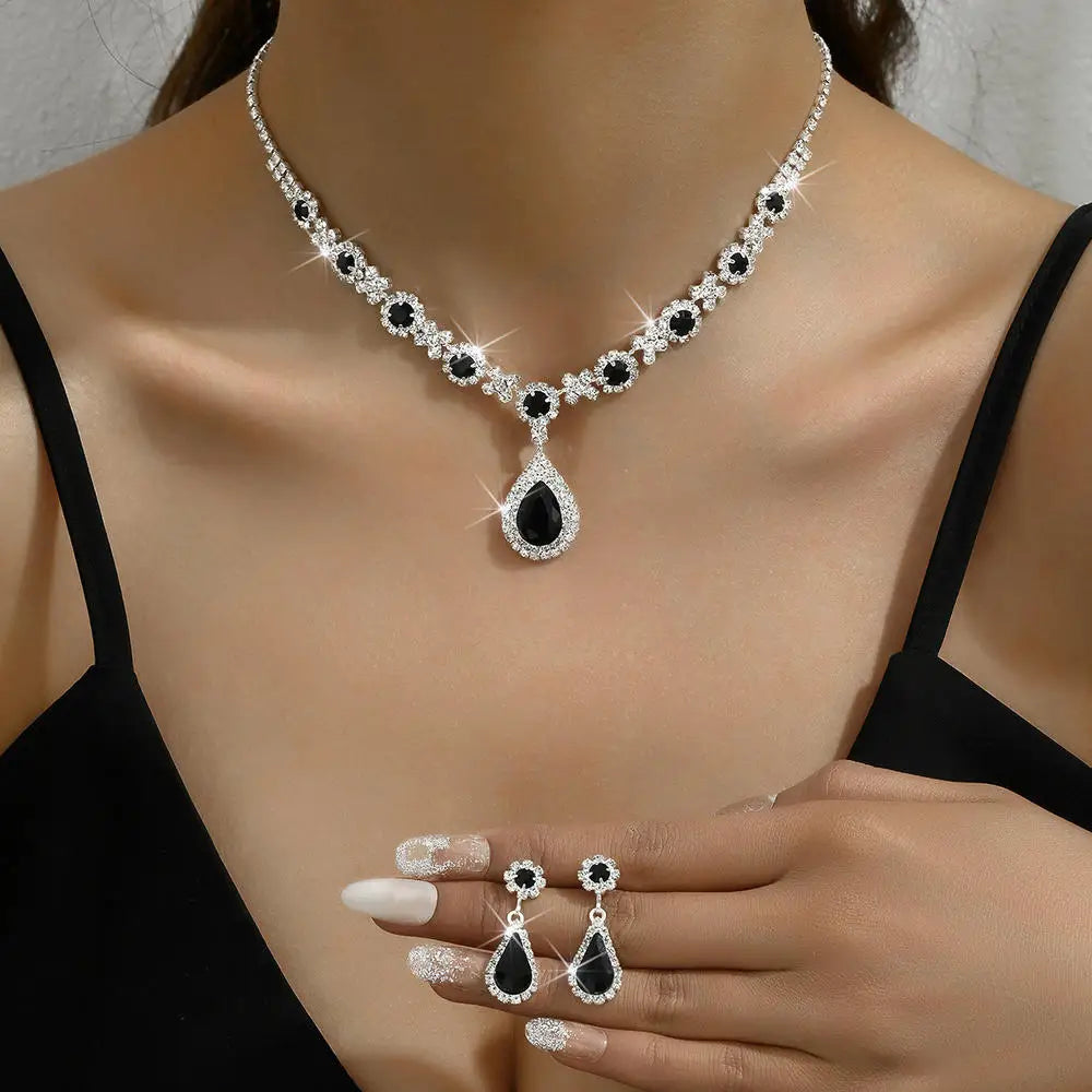 2pcs/set Jewelry Sets Women Elegant Waterdrop Rhinestone Pendant Necklace stud Earrings Wedding Dress Bridal Jewelry Set-Dollar Bargains Online Shopping Australia
