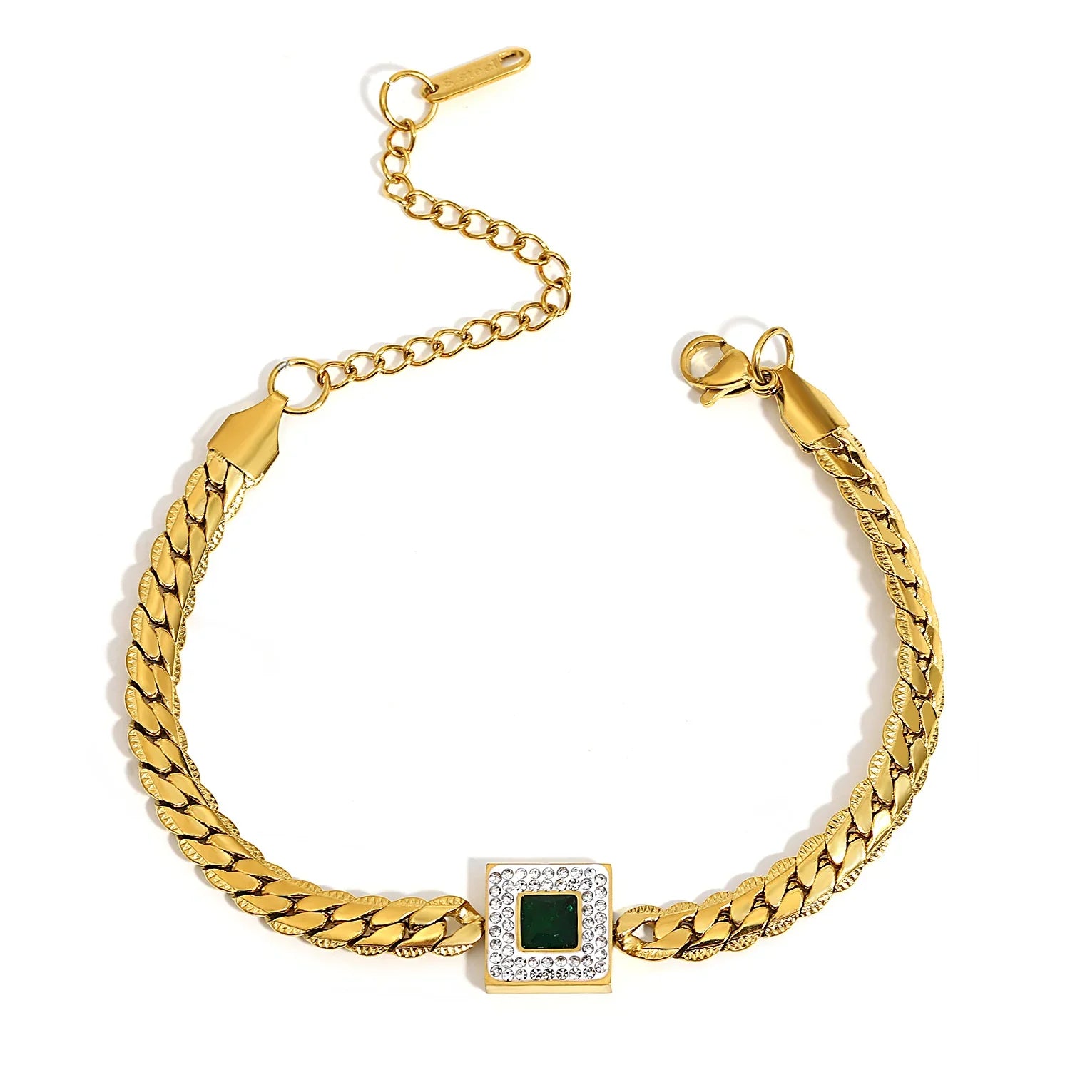 Chic Green Zircon Stainless Steel Bangle Bracelets for Women Charm Texture Simple Gold Color Accessories-Dollar Bargains Online Shopping Australia