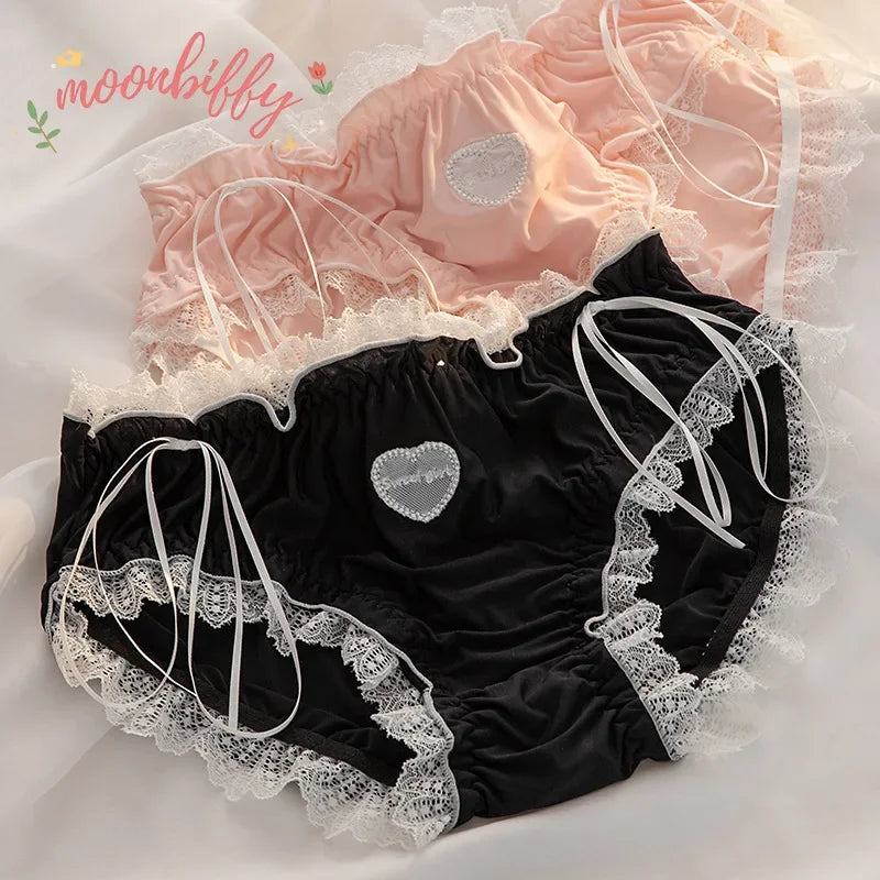 Love Lace Girl Underwear Summer Thin Ice Silk Wrap Buttock Section Sexy Cool Cotton Breathable Women Briefs
