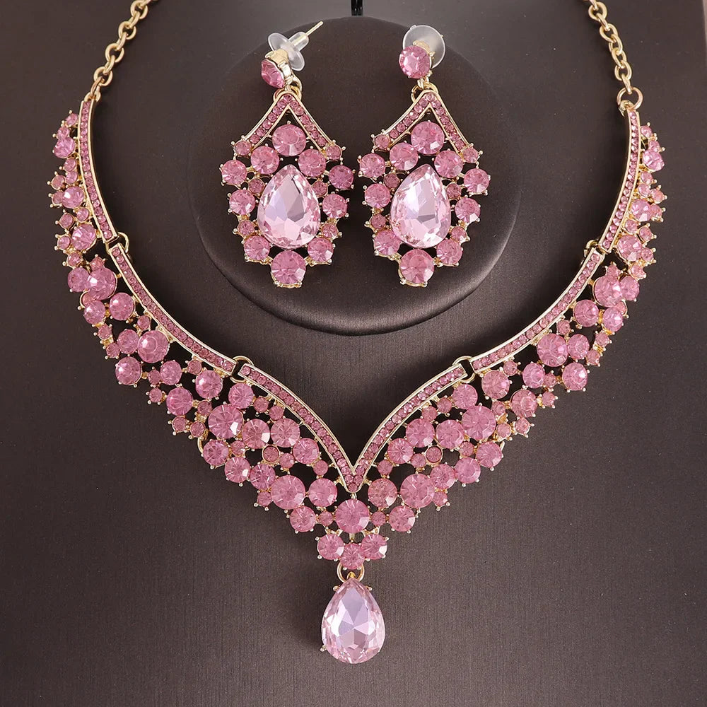 Luxury Crystal AB Color Choker Necklace Earrings Set Rhinestone Bridal Jewelry Sets for Bride Wedding Party Costume-Dollar Bargains Online Shopping Australia