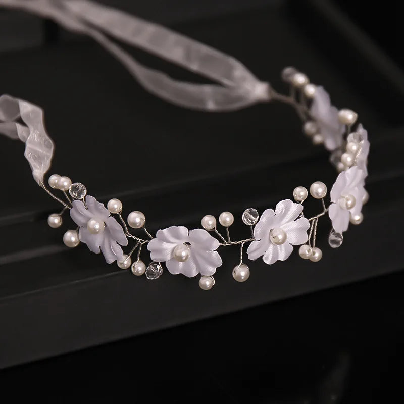 Pearl Flower Headband Fashion Crystal Hair Band for Women Girls Wedding Hair Accessories White Crowns Headwear
