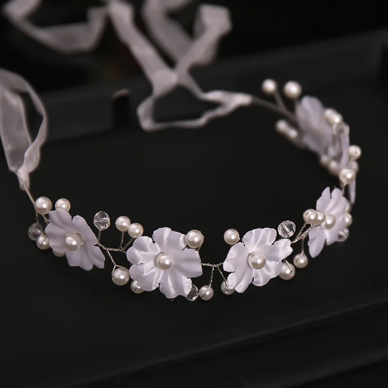 Pearl Flower Headband Fashion Crystal Hair Band for Women Girls Wedding Hair Accessories White Crowns Headwear