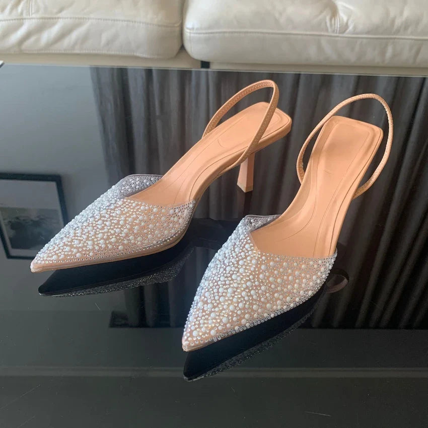 Slingback Artificial Pearl Decorated Women Pumps Wedding Shoes Sexy High heels Sandals Elegant Summer Party Bridal Shoes Woman-Dollar Bargains Online Shopping Australia