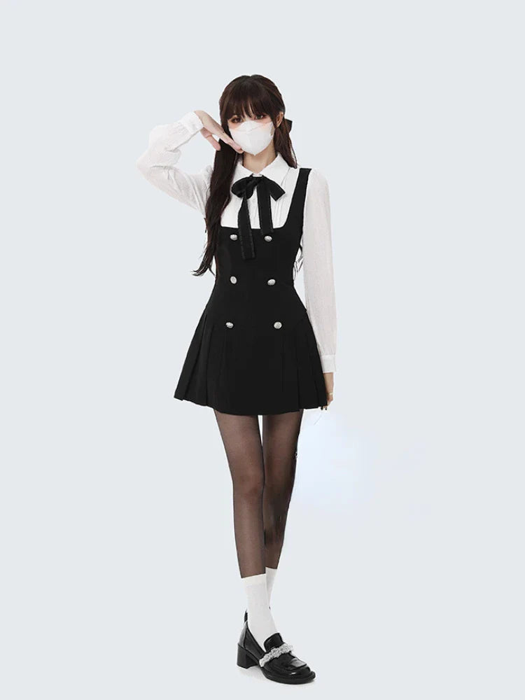 Two Dress Women Slim Chic Long Sleeve Bow Casual Y2k Mini Dress Female Korean Fashion Elegant Short Party Dress-Dollar Bargains Online Shopping Australia