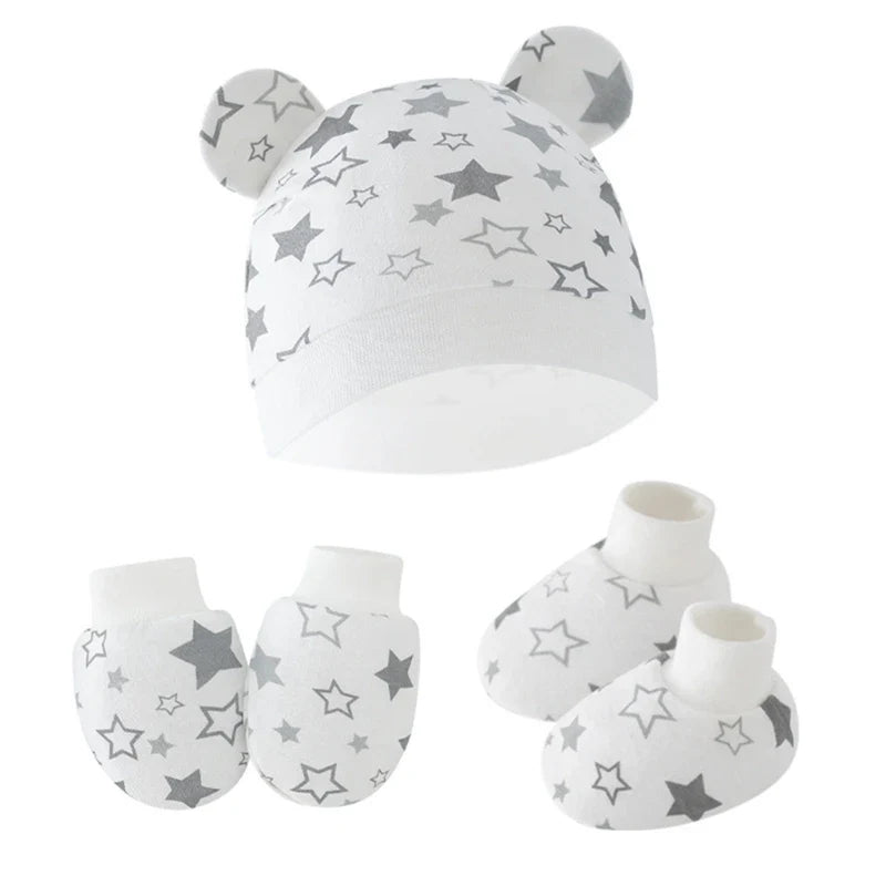 3pcs/set Cotton Newborn Cap with Anti Scratch Mittens and Foot Cover Infant Warm Headwear Baby Gloves with Socks Set-Dollar Bargains Online Shopping Australia