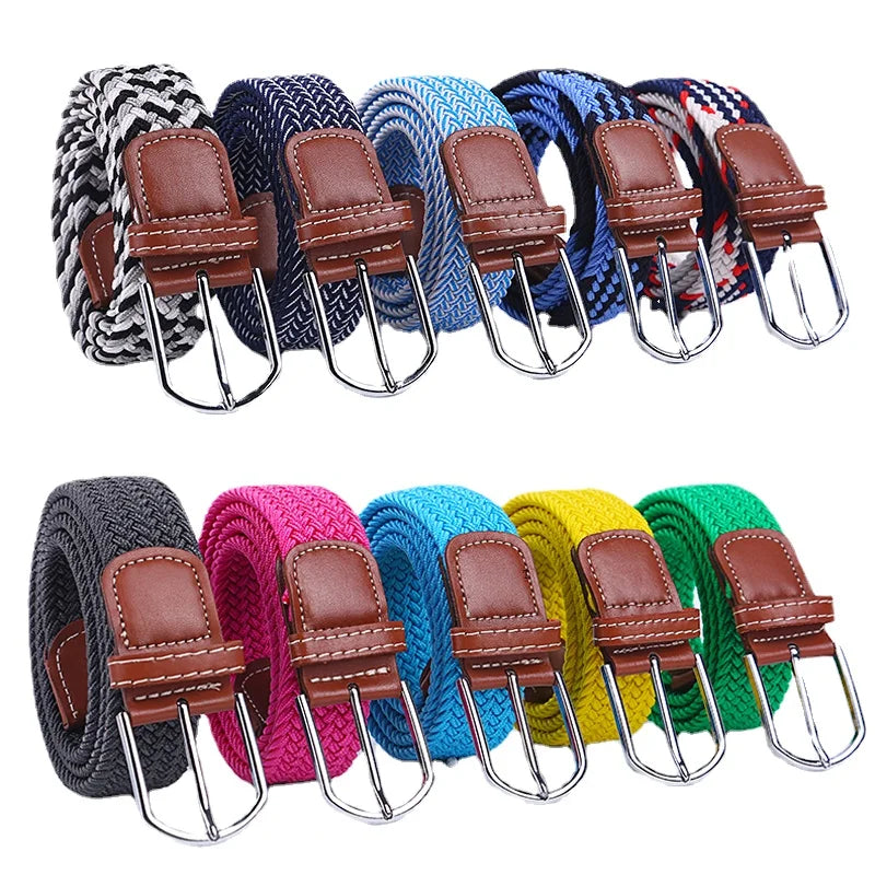 Unisex Casual Knitted Pin Buckle Jeans Belt Woven Canvas Elastic Expandable Stretch Belts for Women Men Girdle