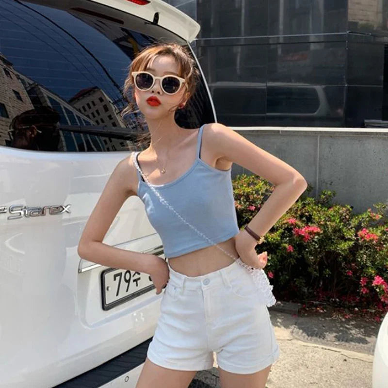 Women Sexy Solid Camis Crop Top Casual Tank Tops Vest Sleeveless Streetwear Club High Street-Dollar Bargains Online Shopping Australia