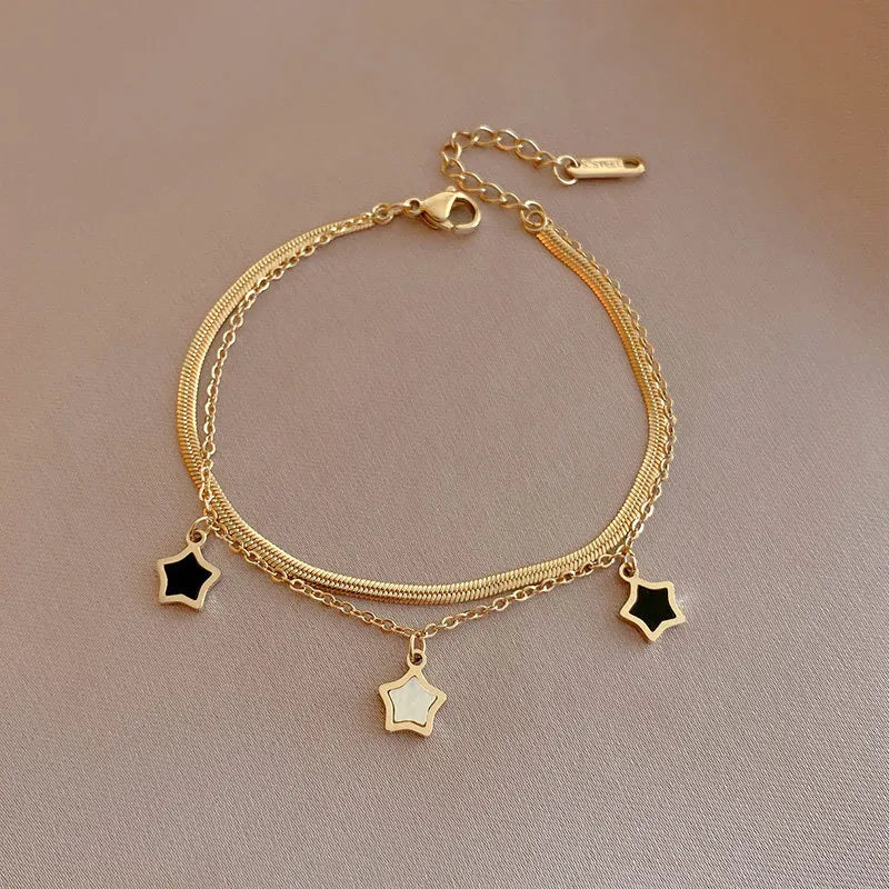 DIEYURO 316L Stainless Steel Multilayer Chain Star Charm Necklace Bracelet For Women New Trend Jewelry Set Girls Party Gifts-Dollar Bargains Online Shopping Australia