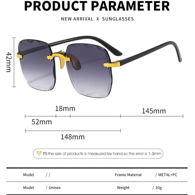 Square Sunglasses Woman Fashion Gradient Mirror Frameless Sun Glasses Female Classic Vintage Oversized Rimless