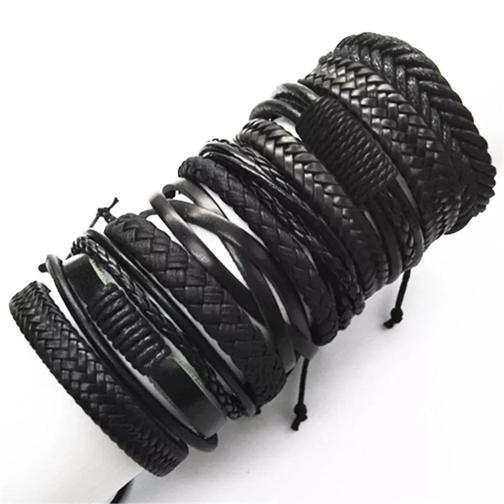 10 Pcs/set Black Wrap Woven New Fashion Handmade Men Bracelets Male Women Leather Bracelets Men Bangle