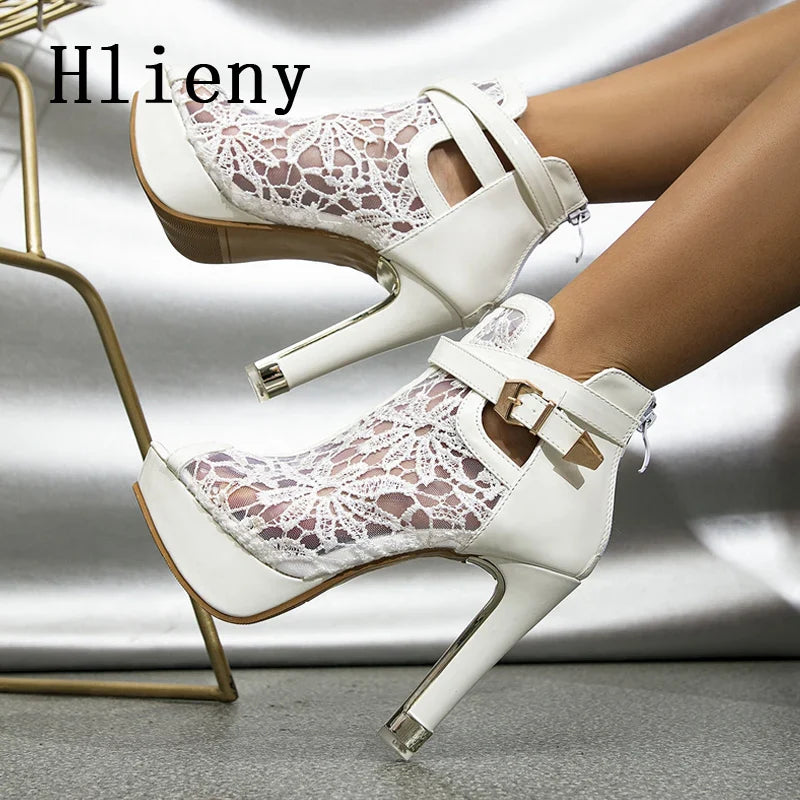 Mesh Fabric Platform High Heels Boots Sandals Women Peep Toe Nightclub Party Stiletto Female Shoes-Dollar Bargains Online Shopping Australia