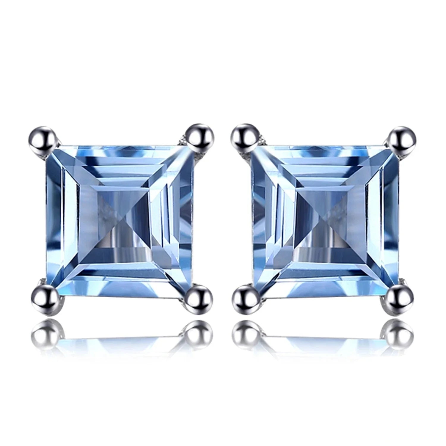 Square Genuine Blue Topaz Amethyst Citrine Garnet Created Sapphire Ruby Emerald 925 Sterling Silver Stud Earrings
