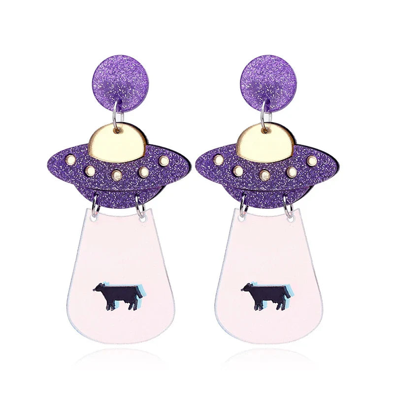 Earrings For Women UFO Acrylic Astronaut Star Lightning Cat Cute Hip Hop Exaggeration Special Creativity Jewelry Rainbow-Dollar Bargains Online Shopping Australia