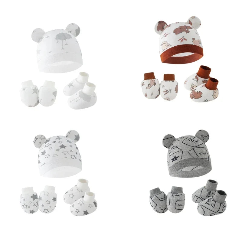 3pcs/set Cotton Newborn Cap with Anti Scratch Mittens and Foot Cover Infant Warm Headwear Baby Gloves with Socks Set-Dollar Bargains Online Shopping Australia