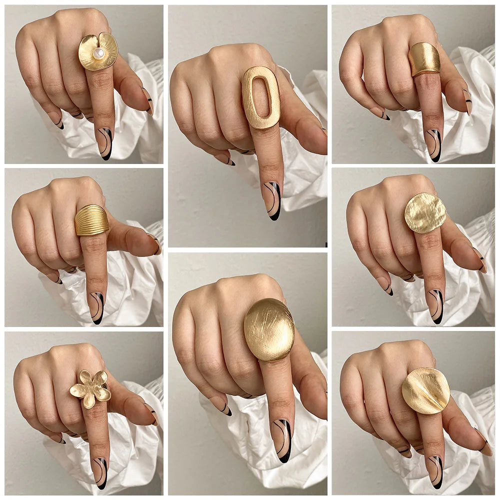 Irregular Chunky Gold Silver Color Rings for Women Men Personality Elastic Rope Adjustable Finger Ring Fashion Jewelry