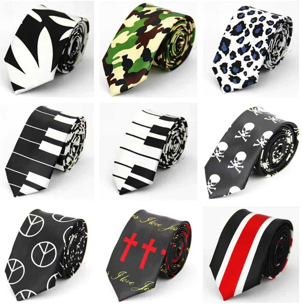 Narrow Ties for Men Women 5cm (2") Skinny Wedding Black Blue Red Pink White Purple Green Gray Piano Skull Slim Necktie-Dollar Bargains Online Shopping Australia
