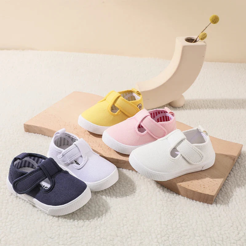 Toddler Girls T-Strap Canvas Sneakers for Little Kids Classic Shoes