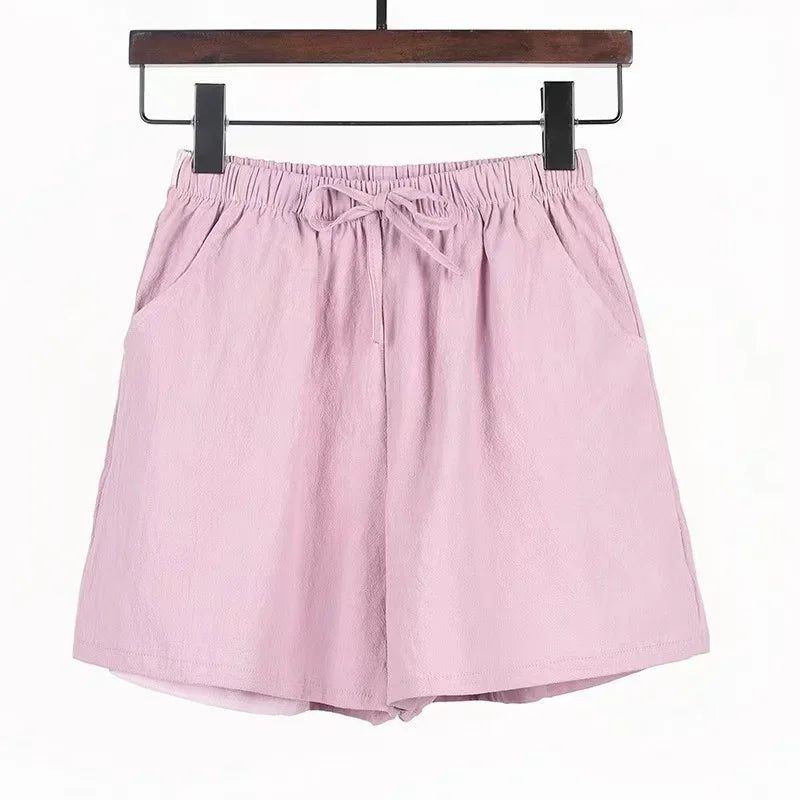 Cotton Linen Beach Shorts Women Basic Short Pants Mini Wide Leg Trousers Ladies Fashion Casual Home Streetwear-Dollar Bargains Online Shopping Australia