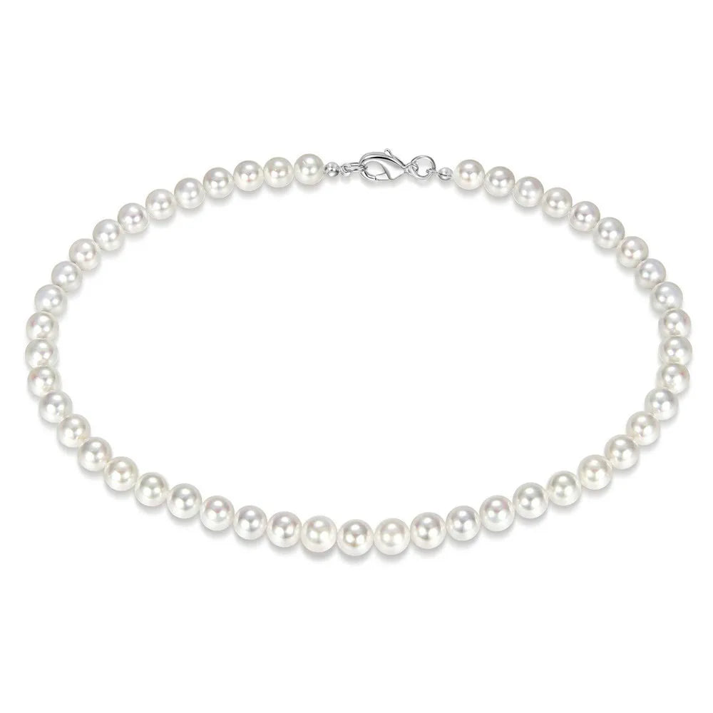 Pearl Necklace Men Simple Handmade Strand Bead Necklace  Men Jewelry