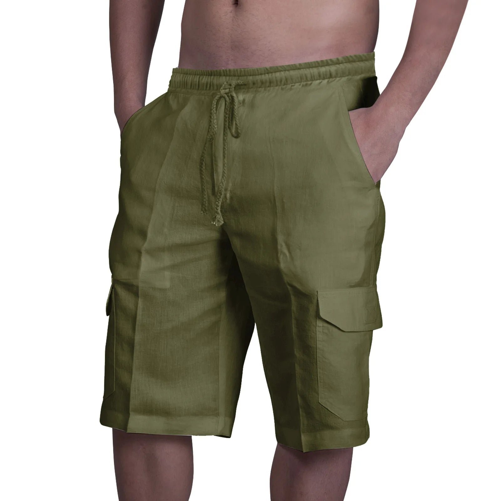 Button Men's Cotton Linen Shorts Pants Male Summer Breathable Solid Color Linen Trousers Fitness Streetwear