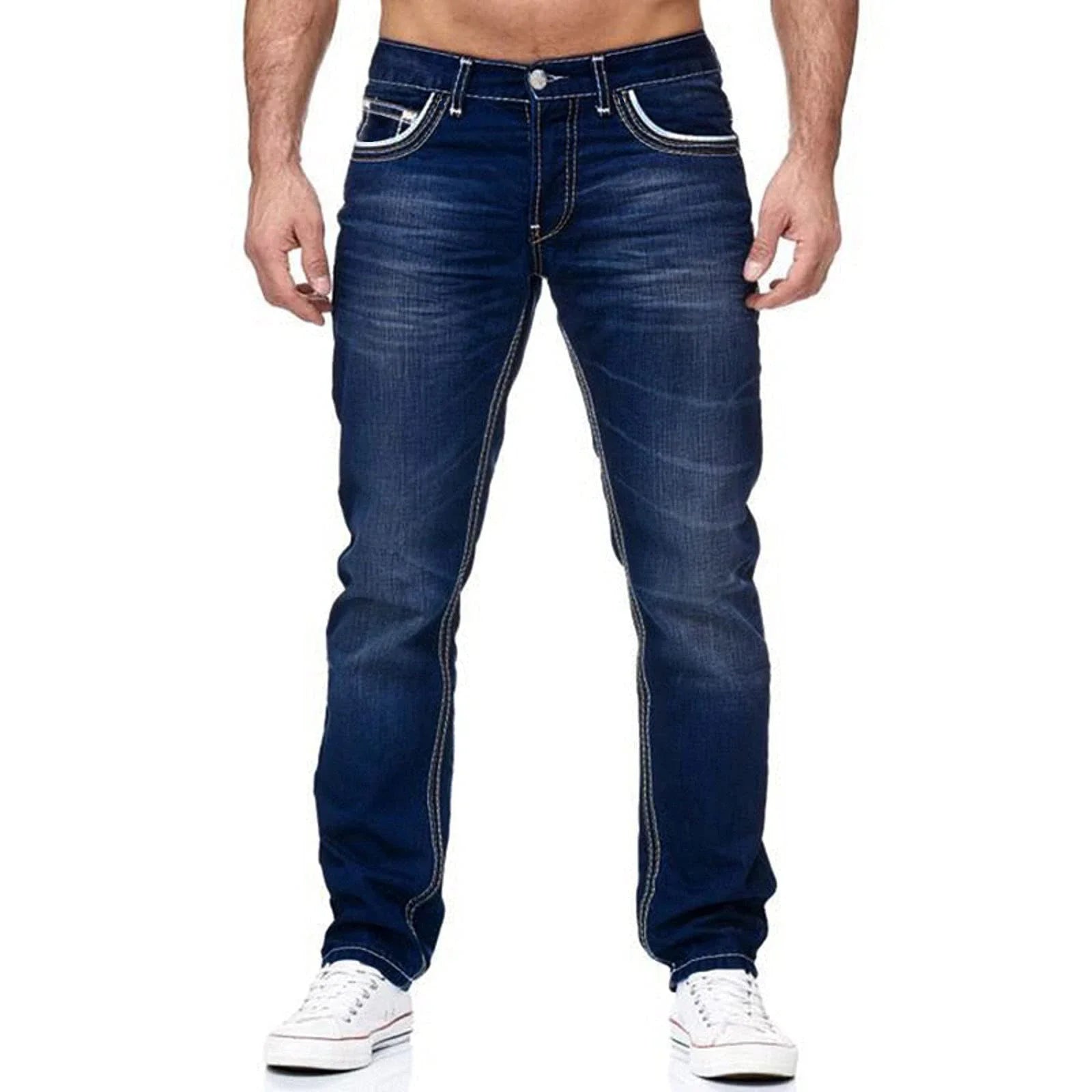 Men Jeans Solid Pockets Stretch Denim Straight Pants Spring Summer Business Casual Trousers Daily Streetwear Men's Clothing-Dollar Bargains Online Shopping Australia