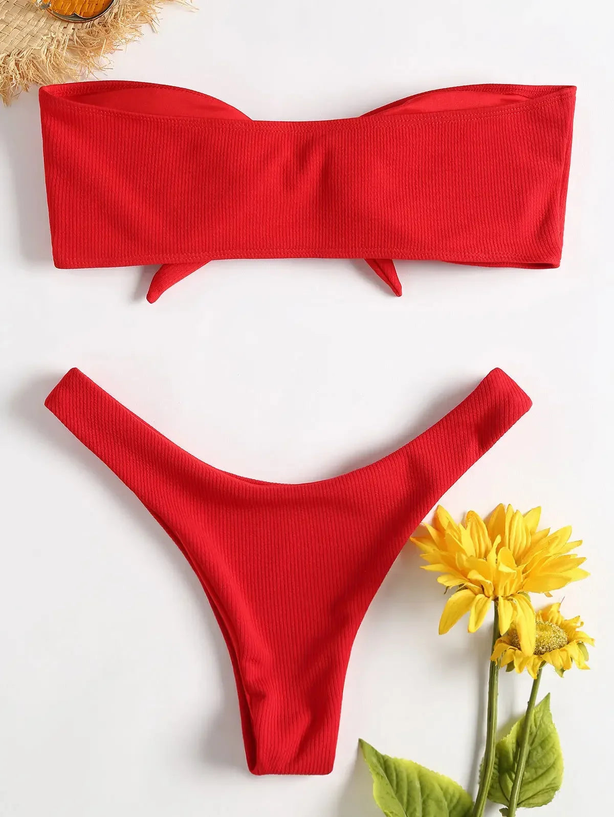 Women's Sexy Tube Top Bow Split Bikini Swimsuit Swim trunks Swimming Suit Women Pants Bikin