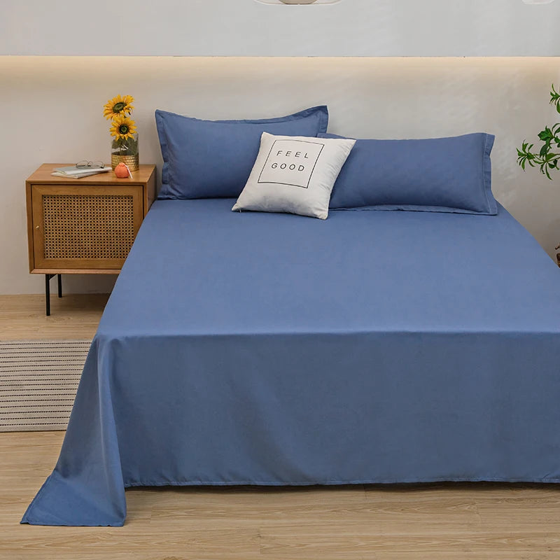 Washed Cotton Flat Bed Sheet Solid Bed Cover Single Double Queen King Size Bedsheet Linens Soft Bedspread (Pillowcase Can Order)