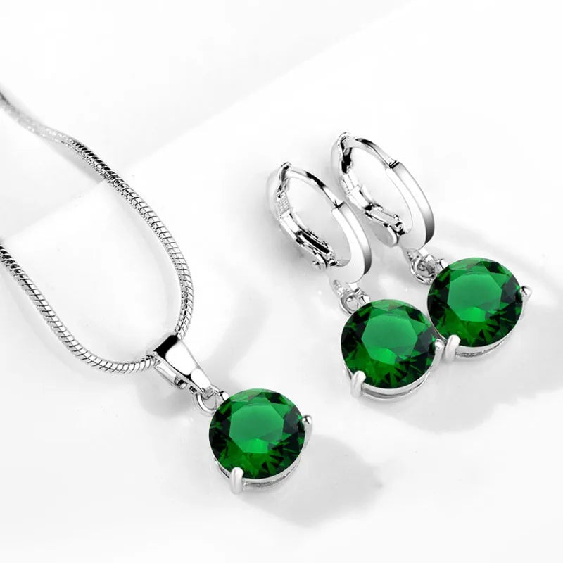 925 Silver Needle Trendy Crystal Pendant Necklace Earrings Jewelry Set For Women Girls Wedding Engagement Fashion Jewelry-Dollar Bargains Online Shopping Australia
