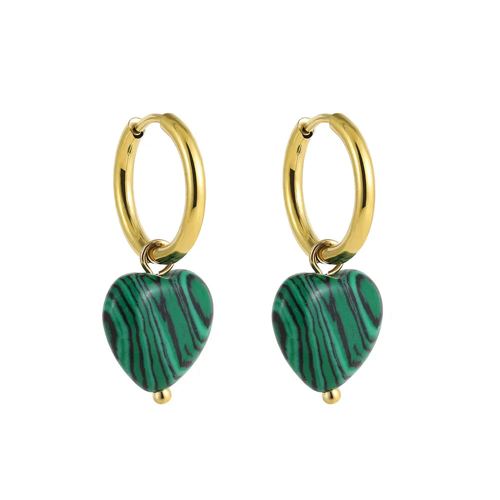 Bohemian Handmade Natural Stone Beads Hoop Earrings for Women Golden Color Stainless Steel Circle-Dollar Bargains Online Shopping Australia