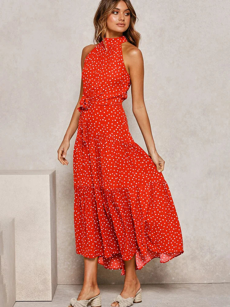 Summer Long Dress Polka Dot Casual Dresses Black Sexy Halter Strapless Sundress-Dollar Bargains Online Shopping Australia