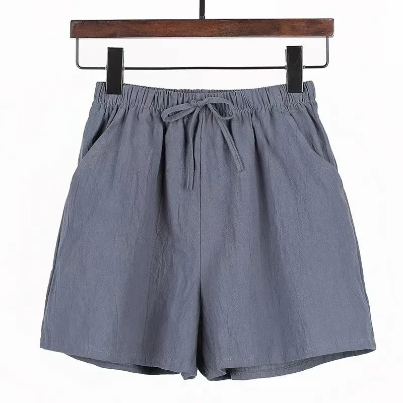 Cotton Linen Beach Shorts Women Basic Short Pants Mini Wide Leg Trousers Ladies Fashion Casual Home Streetwear-Dollar Bargains Online Shopping Australia