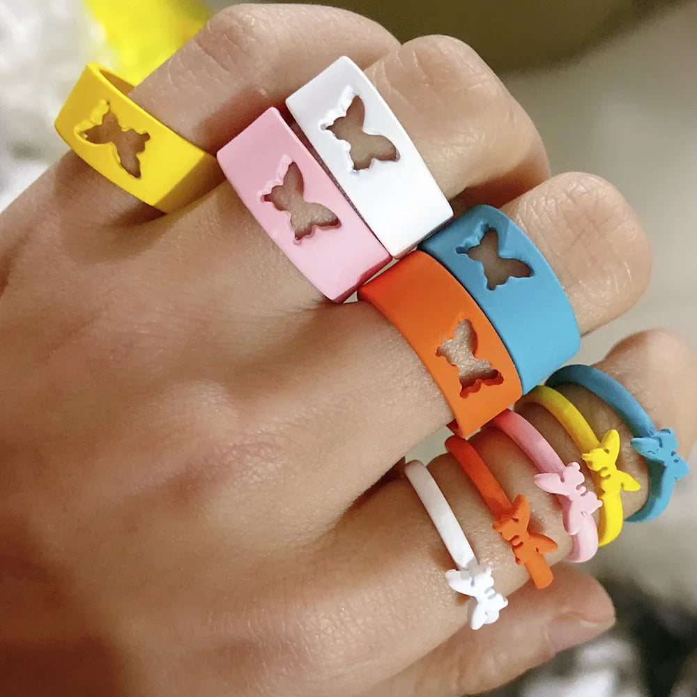 Drip Oil Love Set Ring For Women Simple Light Luxury Ladies Smiley Butterfly Jewelry Birthday Party Gifts-Dollar Bargains Online Shopping Australia