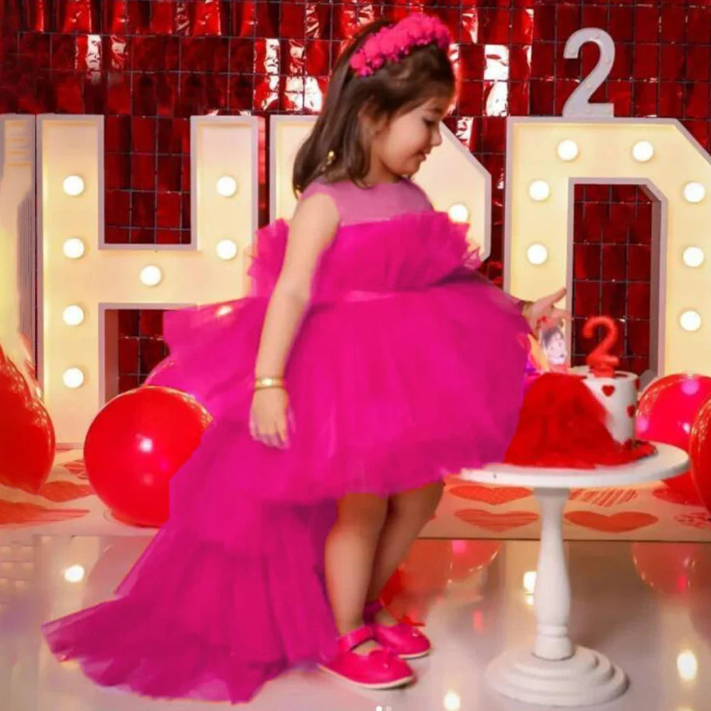 Baby Girl Tulle Trailing White Baptism Dresses Princess Bow Party Wedding Birthday Bridesmaid Dress First Communion Gown-Dollar Bargains Online Shopping Australia