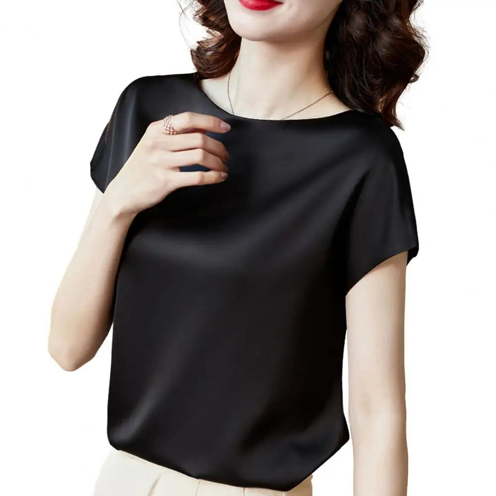 Women Summer T-shirt Women Summer Top Women Clothes Round Neck Loose Short Sleeves Pullover Soft Keep Cooling Breathable Solid C-Dollar Bargains Online Shopping Australia