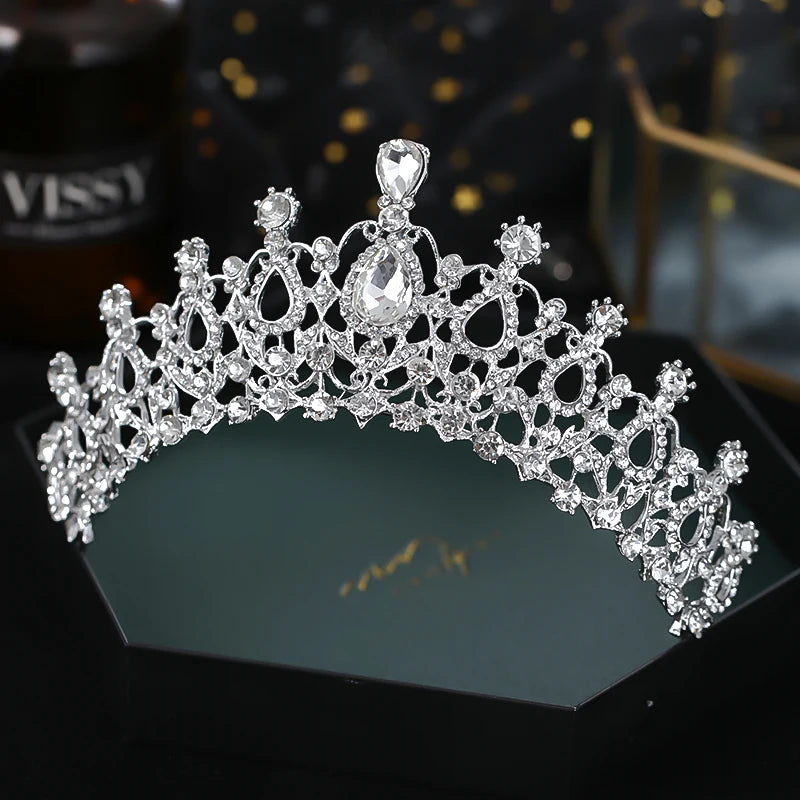 New Silver Color Crystal Diadems For Women Wedding Tiaras Crowns Rhinestone Hair Ornaments Headpiece Bridal Fashion Jewelry
