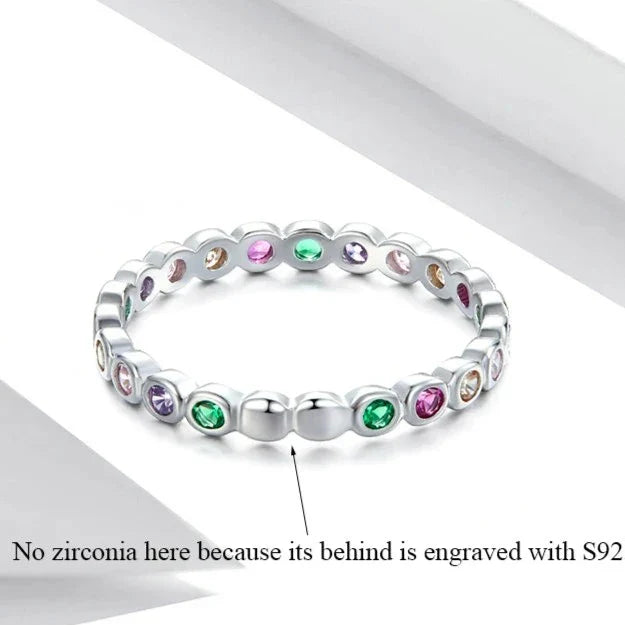 Sterling Silver Multicolor Zircon Finger Ring for Women Trendy Fashion Dazzling CZ Stone