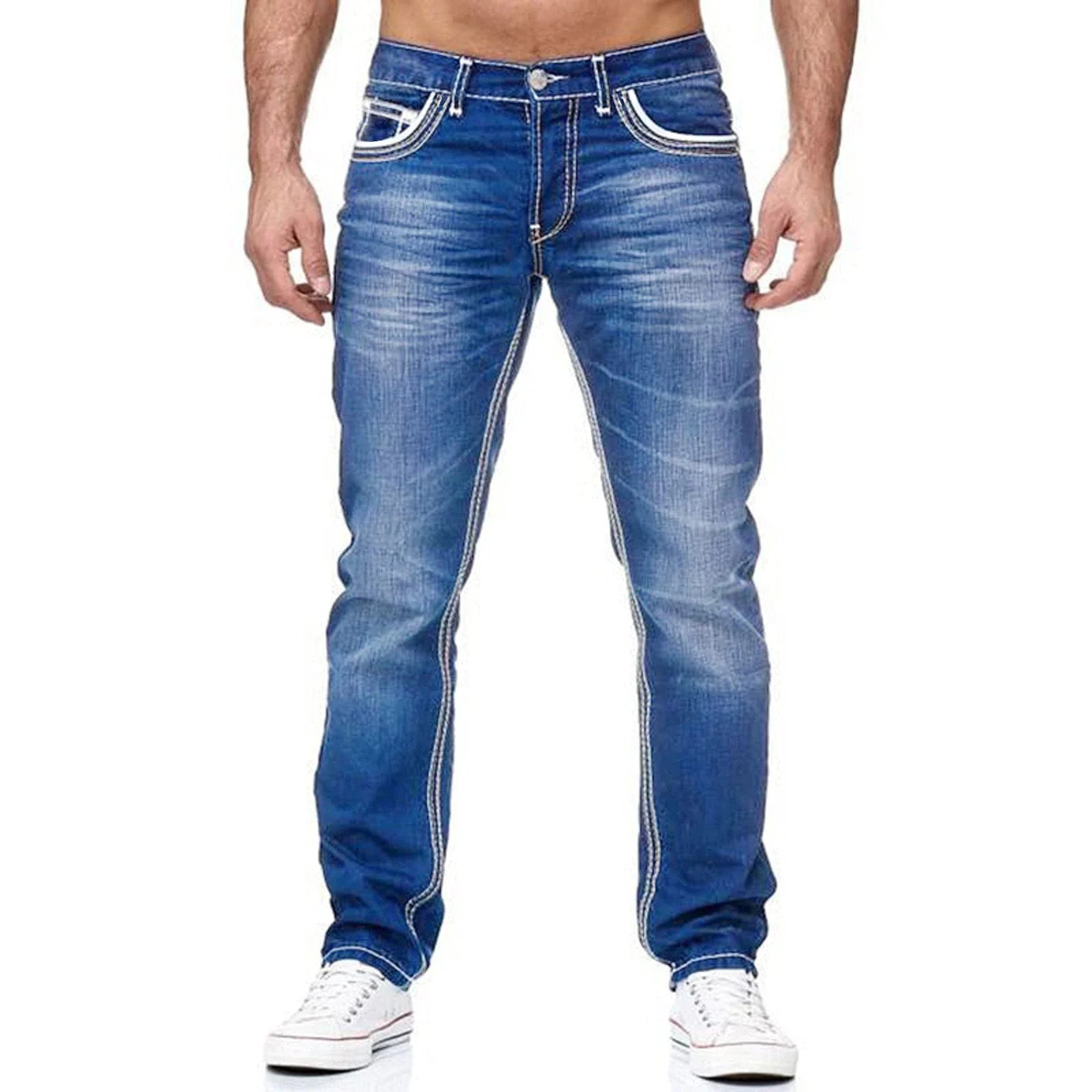 Men Jeans Solid Pockets Stretch Denim Straight Pants Spring Summer Business Casual Trousers Daily Streetwear Men's Clothing-Dollar Bargains Online Shopping Australia