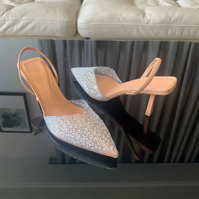 Slingback Artificial Pearl Decorated Women Pumps Wedding Shoes Sexy High heels Sandals Elegant Summer Party Bridal Shoes Woman-Dollar Bargains Online Shopping Australia