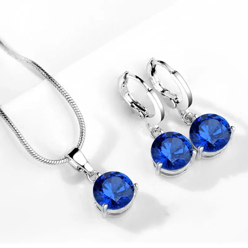 925 Silver Needle Trendy Crystal Pendant Necklace Earrings Jewelry Set For Women Girls Wedding Engagement Fashion Jewelry-Dollar Bargains Online Shopping Australia